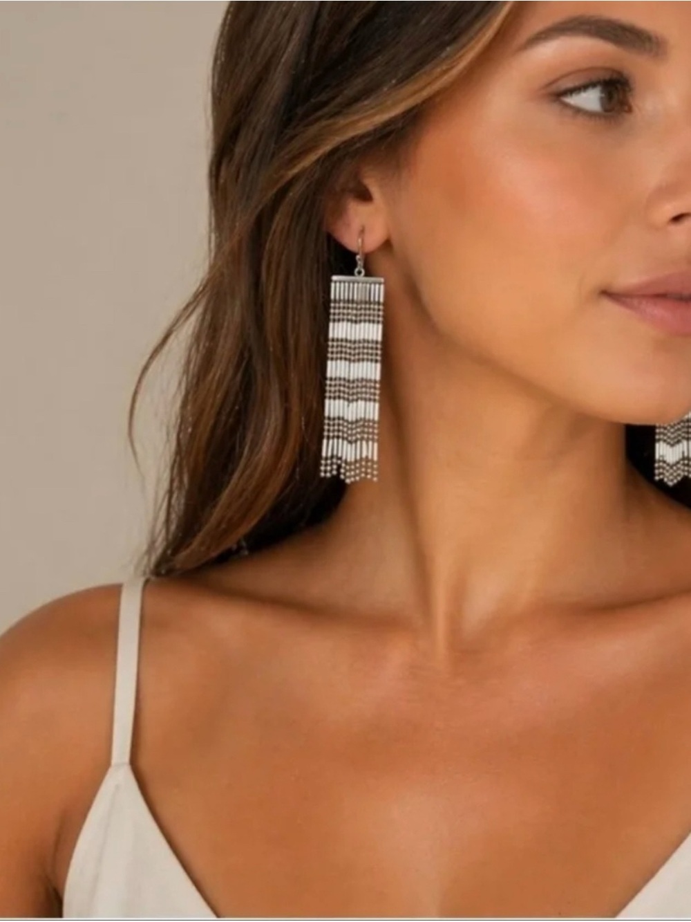 Plunder Ainsley Silver Beaded Fringe Drop Earrings